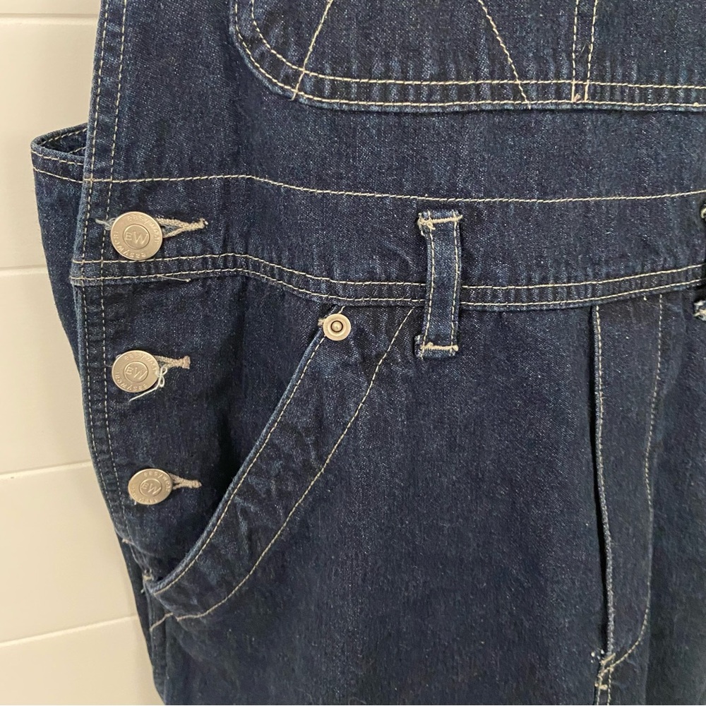 Vintage Dark Wash Denim Short Overalls - Picture 4 of 6